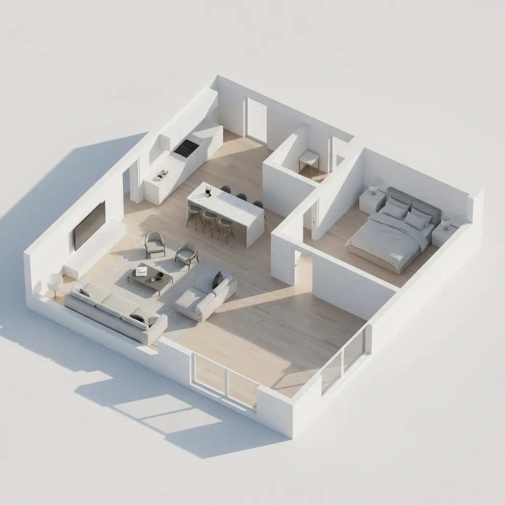 modern home 3D floor plan overview with furniture layout
