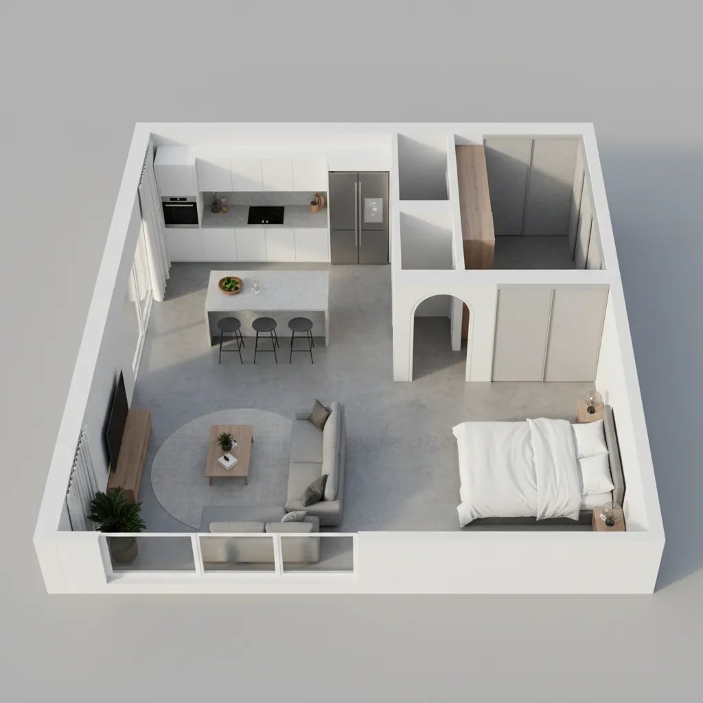 3D floor plan visualization used to verify interior material quantities