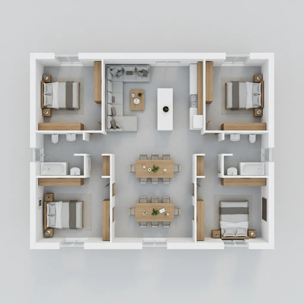 3D floor plan layout visualization of a home renovation project