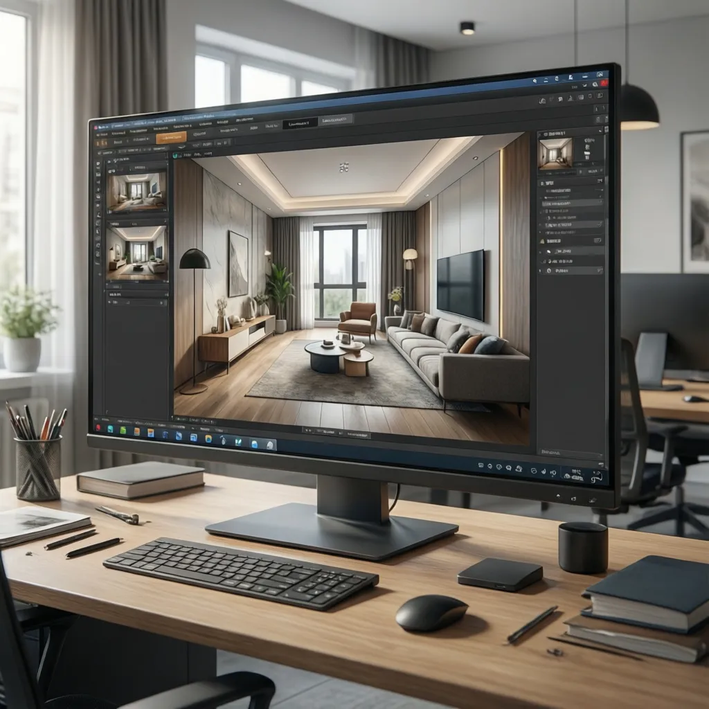 example interface of a 3D floor plan design tool with drag and drop layout elements