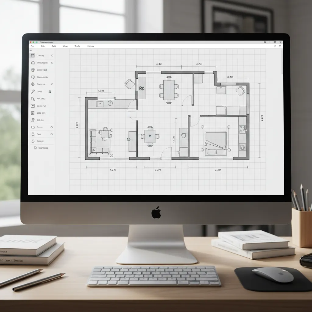 floor plan design software interface showing walls furniture and measurements