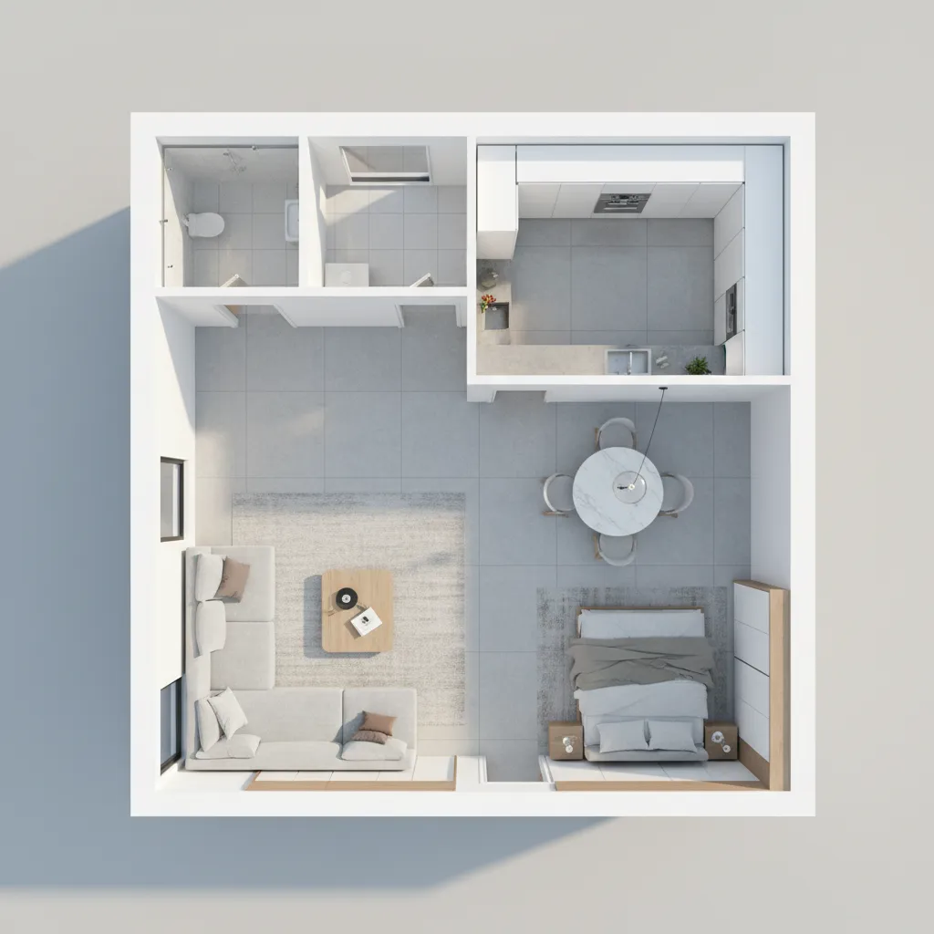 Visualización 3D de un plano de apartamento