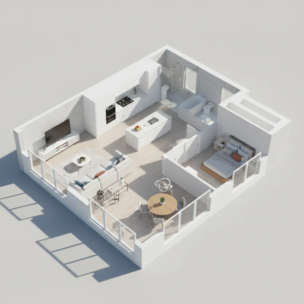 3D floor plan visualization of modern apartment interior layout