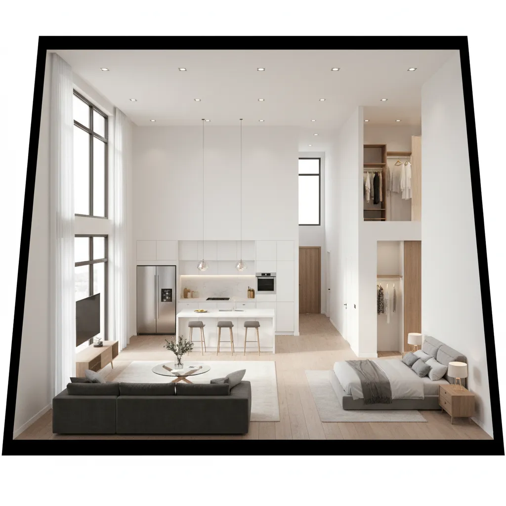 3D visualization of a home floor plan generated by an online design tool