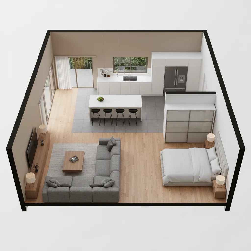 3D visualization of house floor plan created with design software