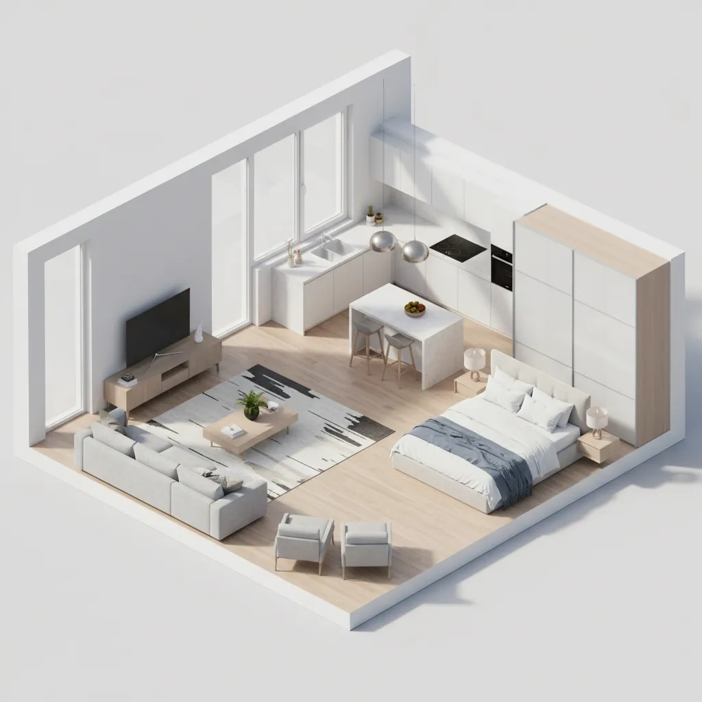 3D floor plan visualization of modern apartment interior layout