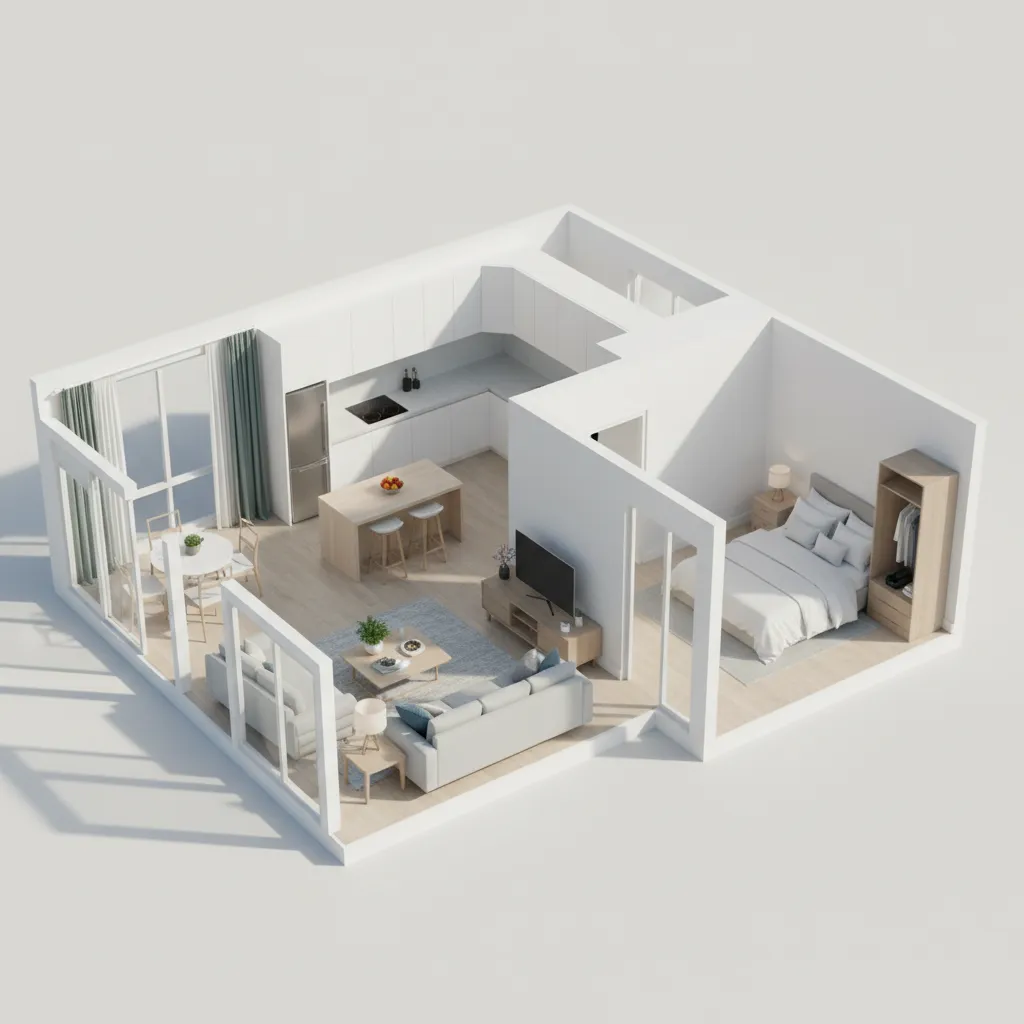 3D visualization of an apartment floor plan created in planning software