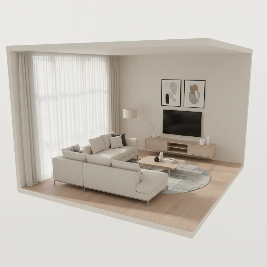 3D floor plan preview showing wall color changes applied to a modern living room layout