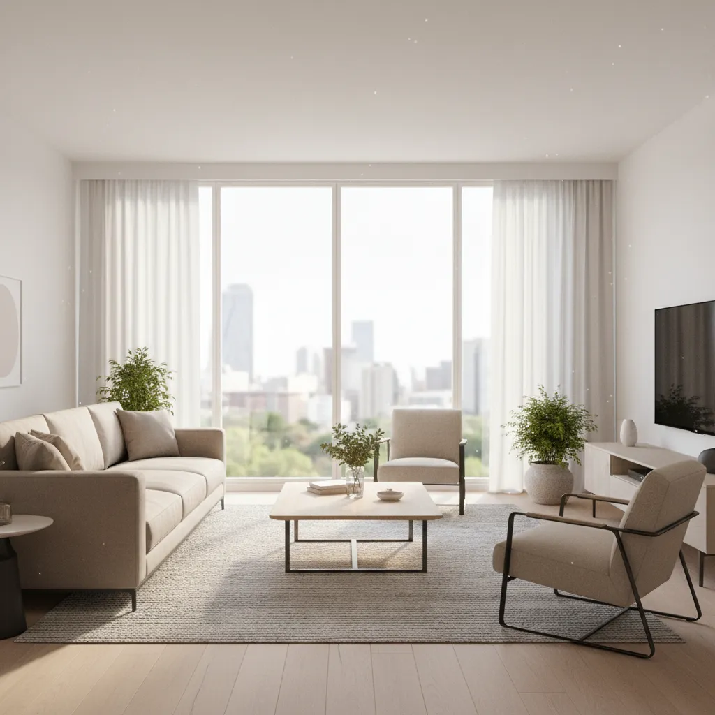 3D rendered living room preview generated by a floor planner tool