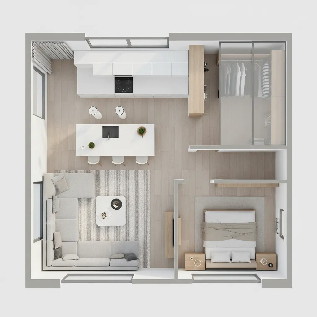 3D digital floor plan of a modern house interior layout