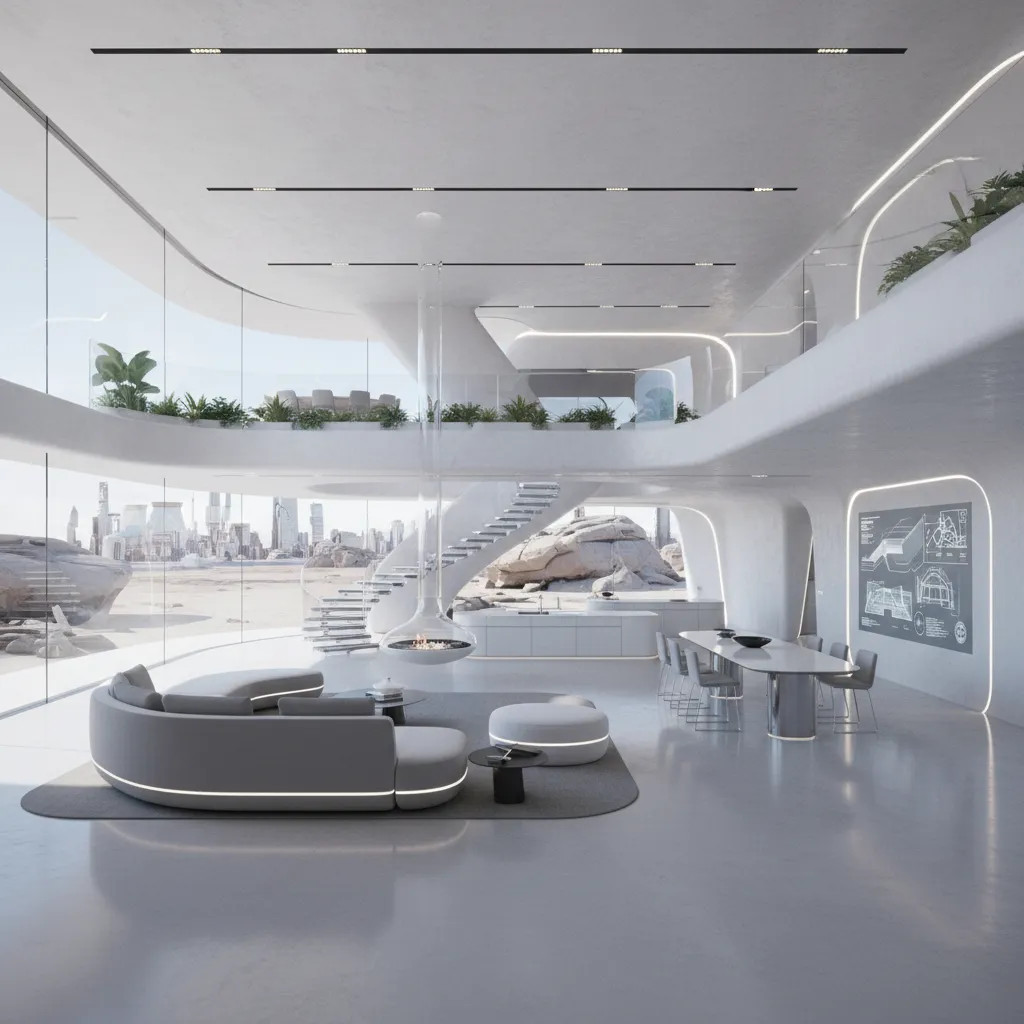 Render 3D de diseño futurista de vivienda