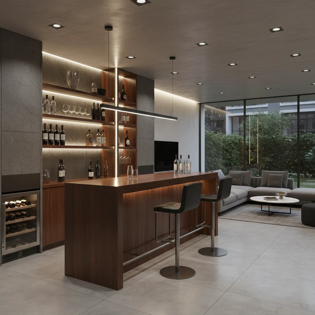 Render 3D de un diseño de bar en casa