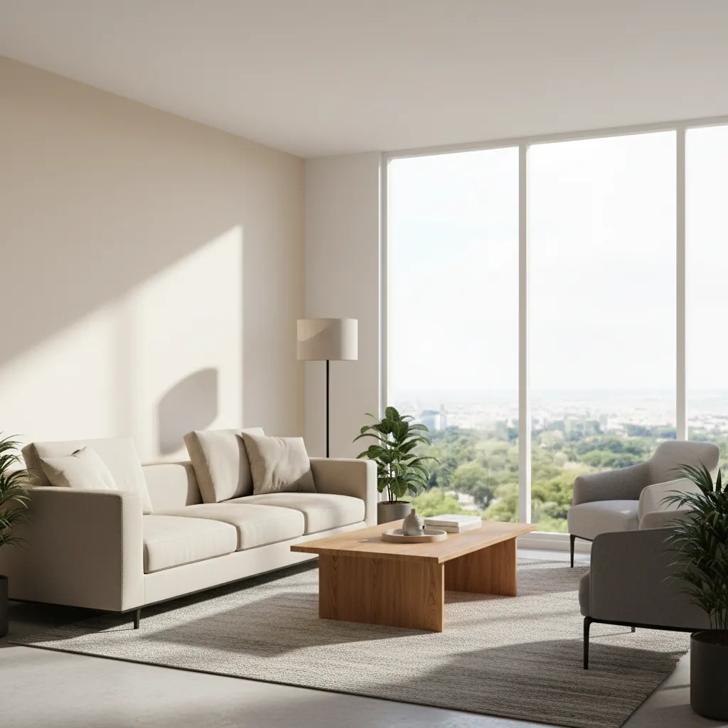 Realistic 3D interior design software rendering of a decorated living room