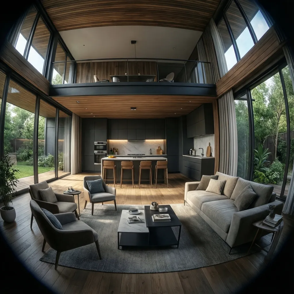 realistic 3d render preview of modern house interior design