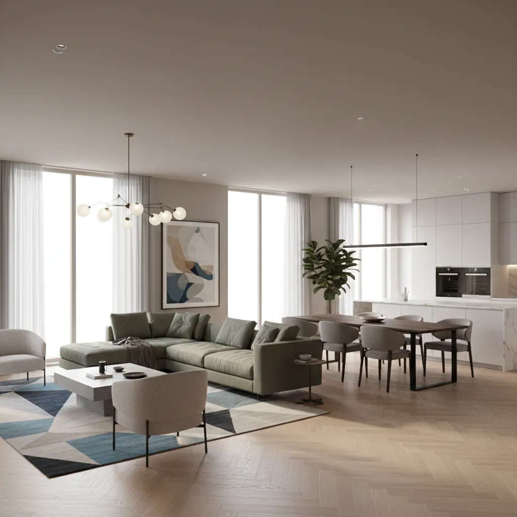 Render 3D de diseño interior de una casa moderna
