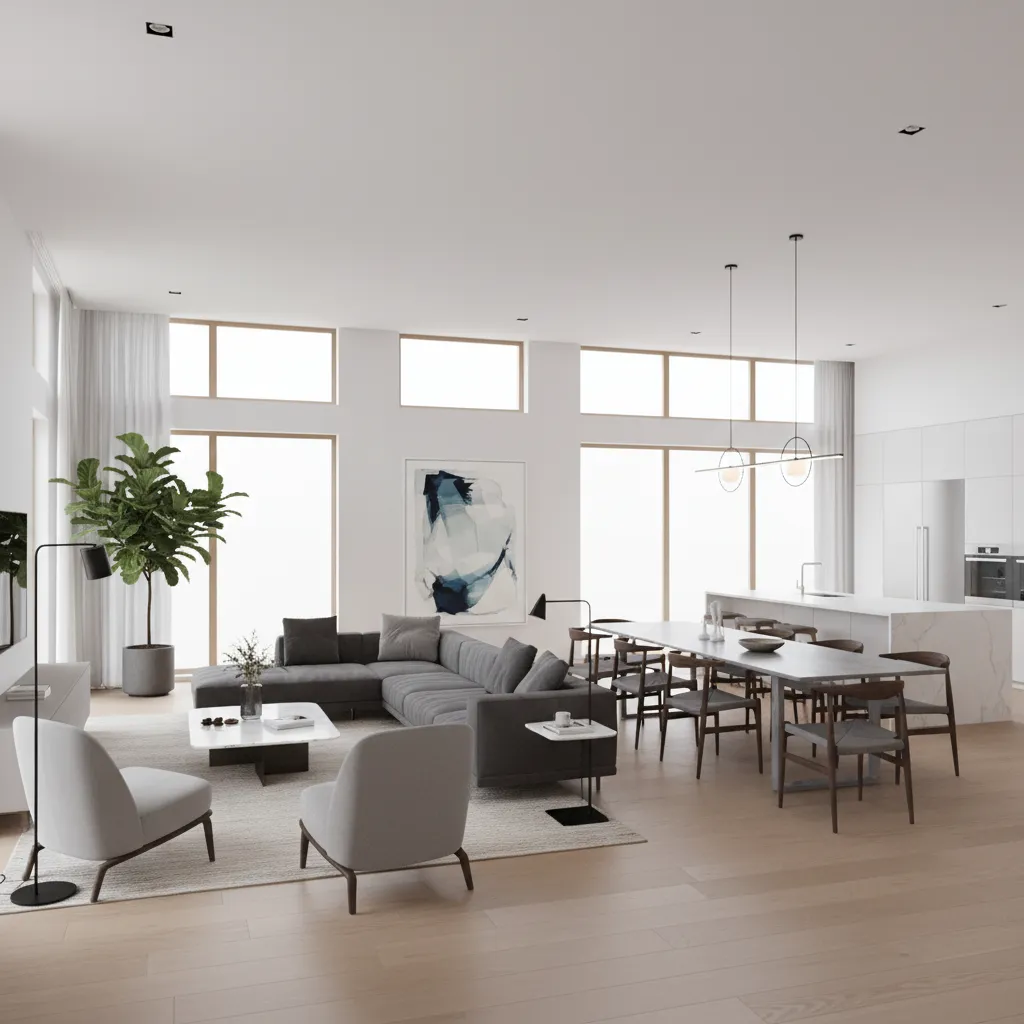 Render 3D de diseño interior de una casa moderna
