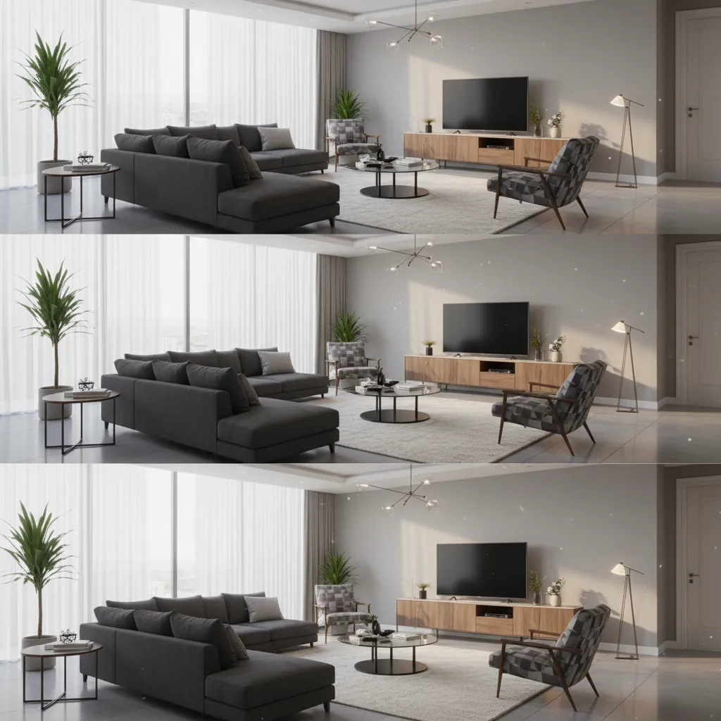Comparison of different 3D interior render styles from home design apps