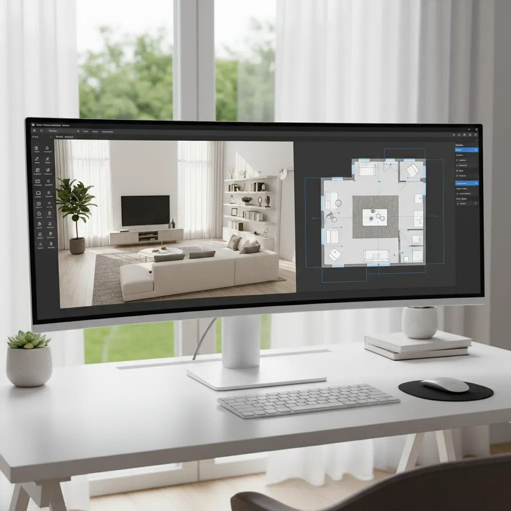 Giao diện phần mềm thiết kế nhà 3D với mô hình phòng khách