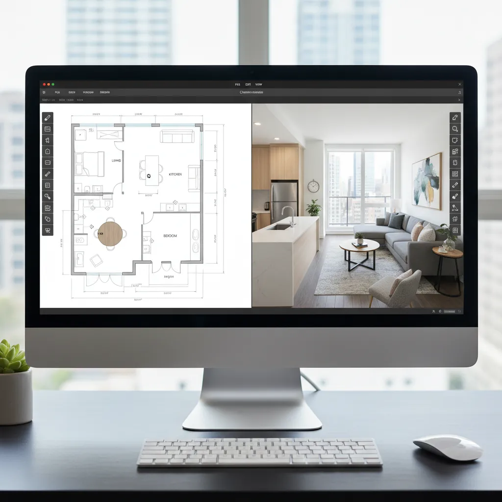 example interface of 3D home design software showing floor plan and 3D preview