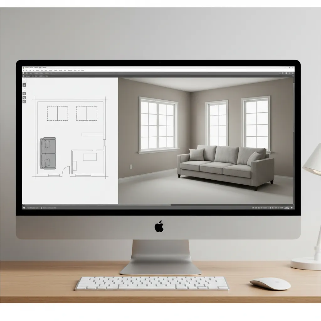Example interface of home design software showing floor plan and 3D preview