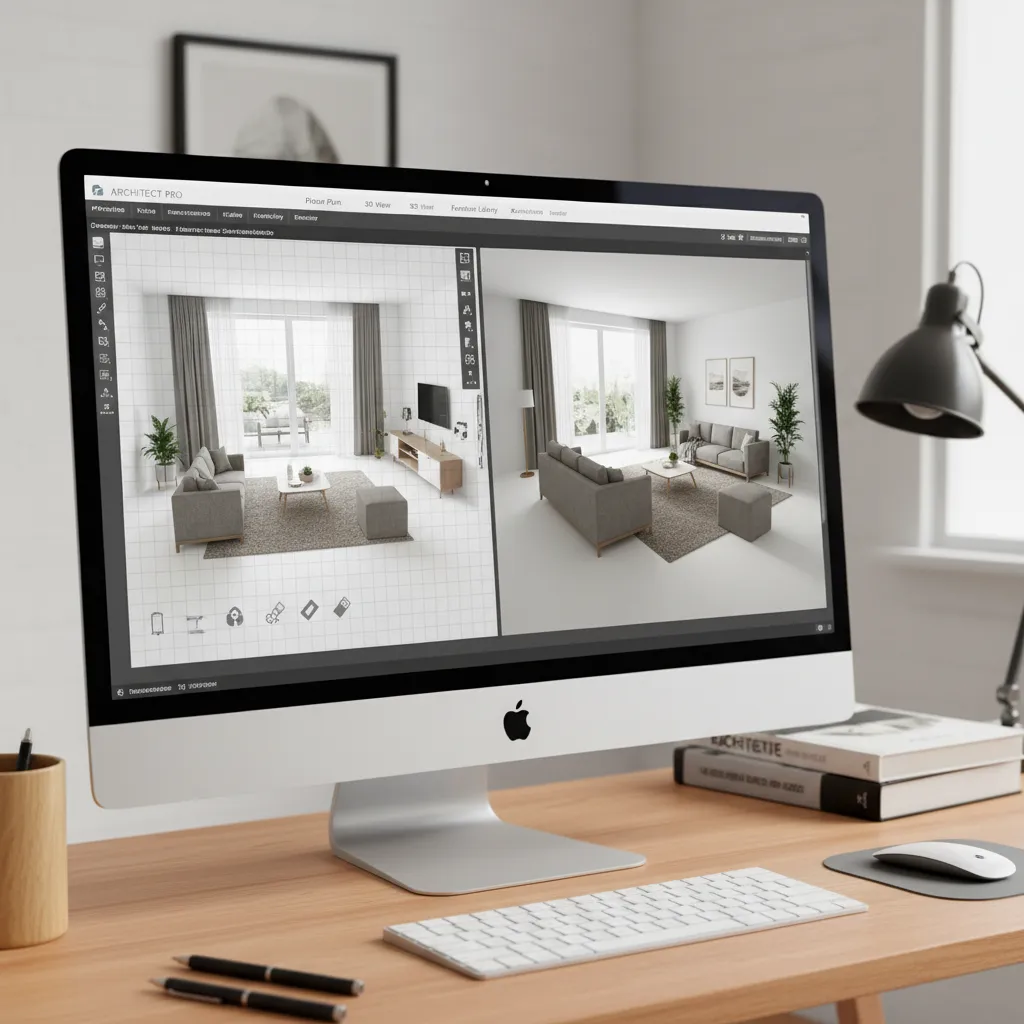 Example interface of beginner friendly 3D home design software with living room layout