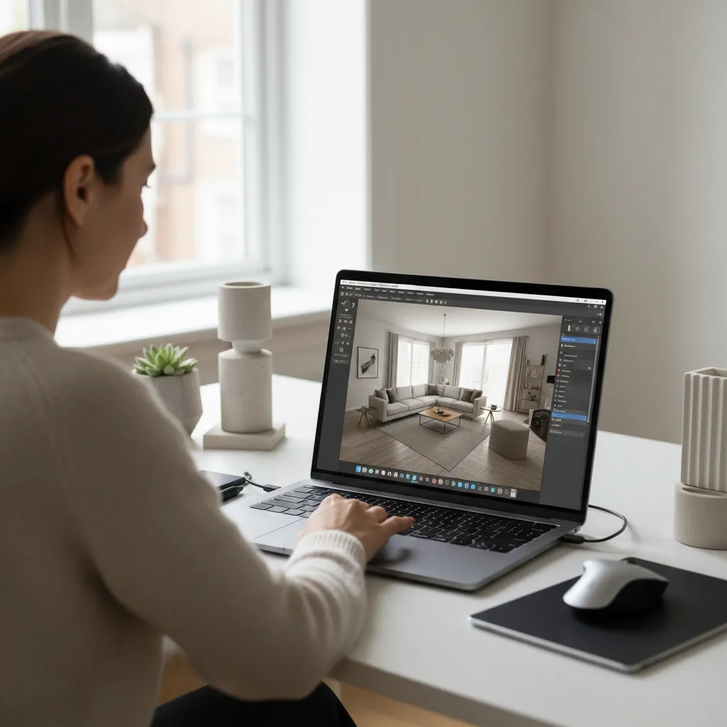 Interior designer using 3D home design software to create a digital house model