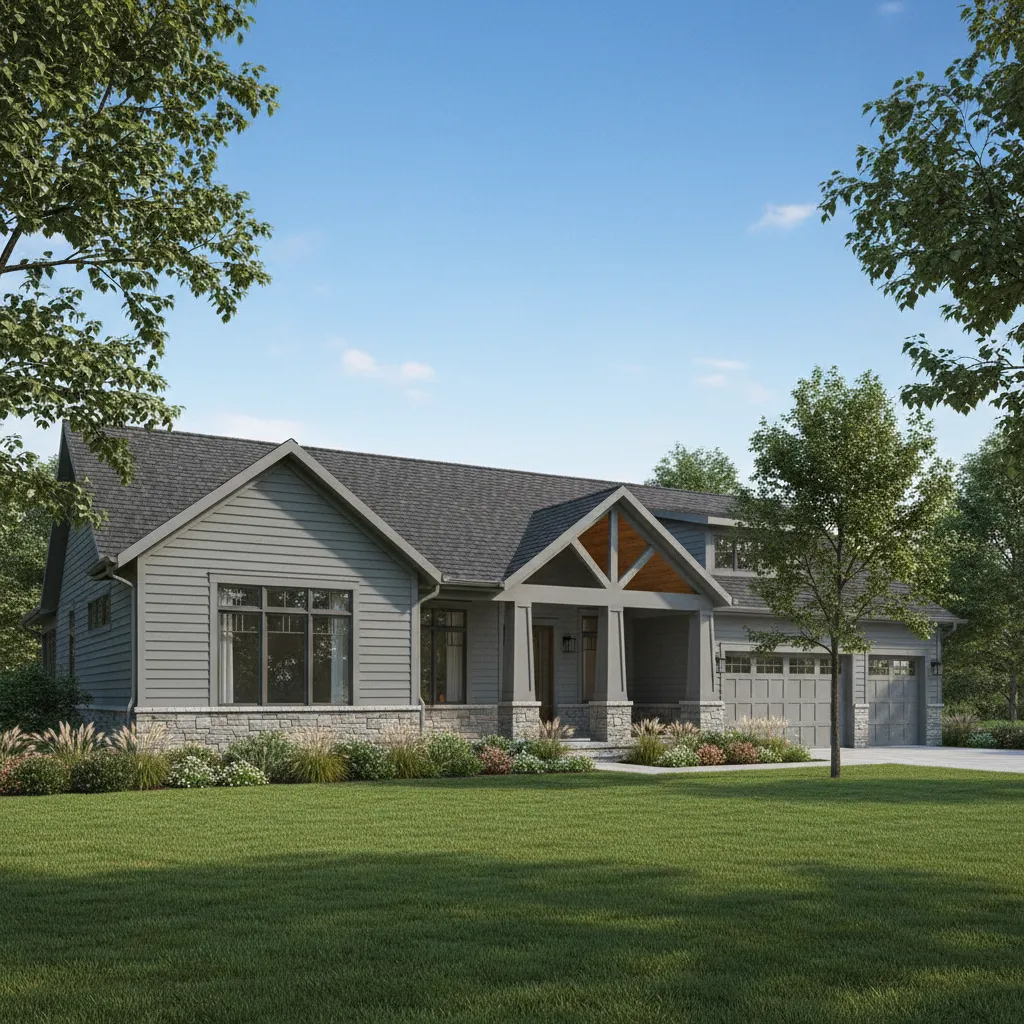 realistic 3D render of house exterior with modern siding design
