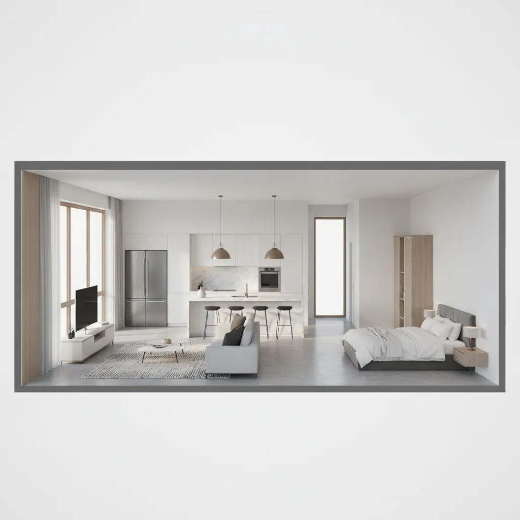 3D visualization of a home floor plan with furniture layout