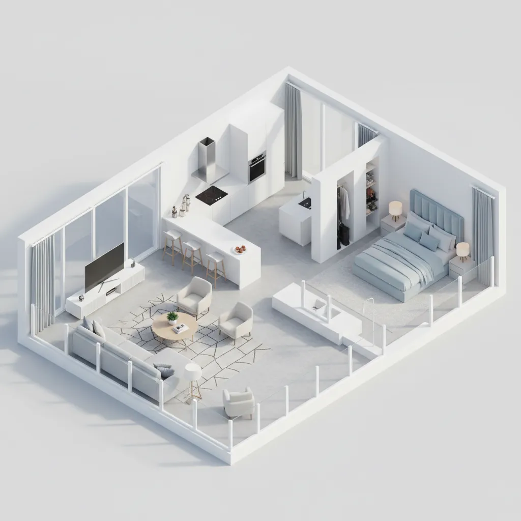 3D visualization of a house floor plan generated from a digital planning tool