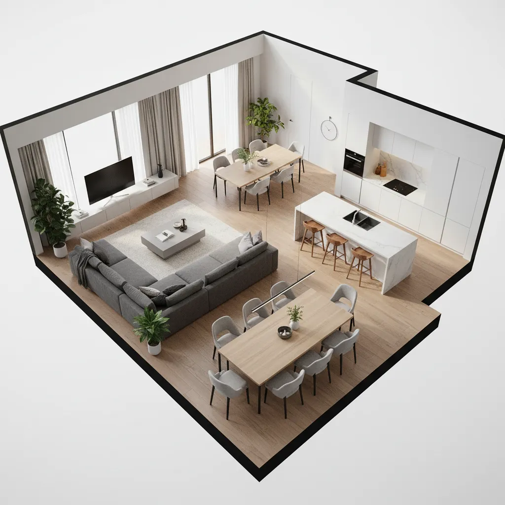 Modelo 3D de distribución interior de una vivienda