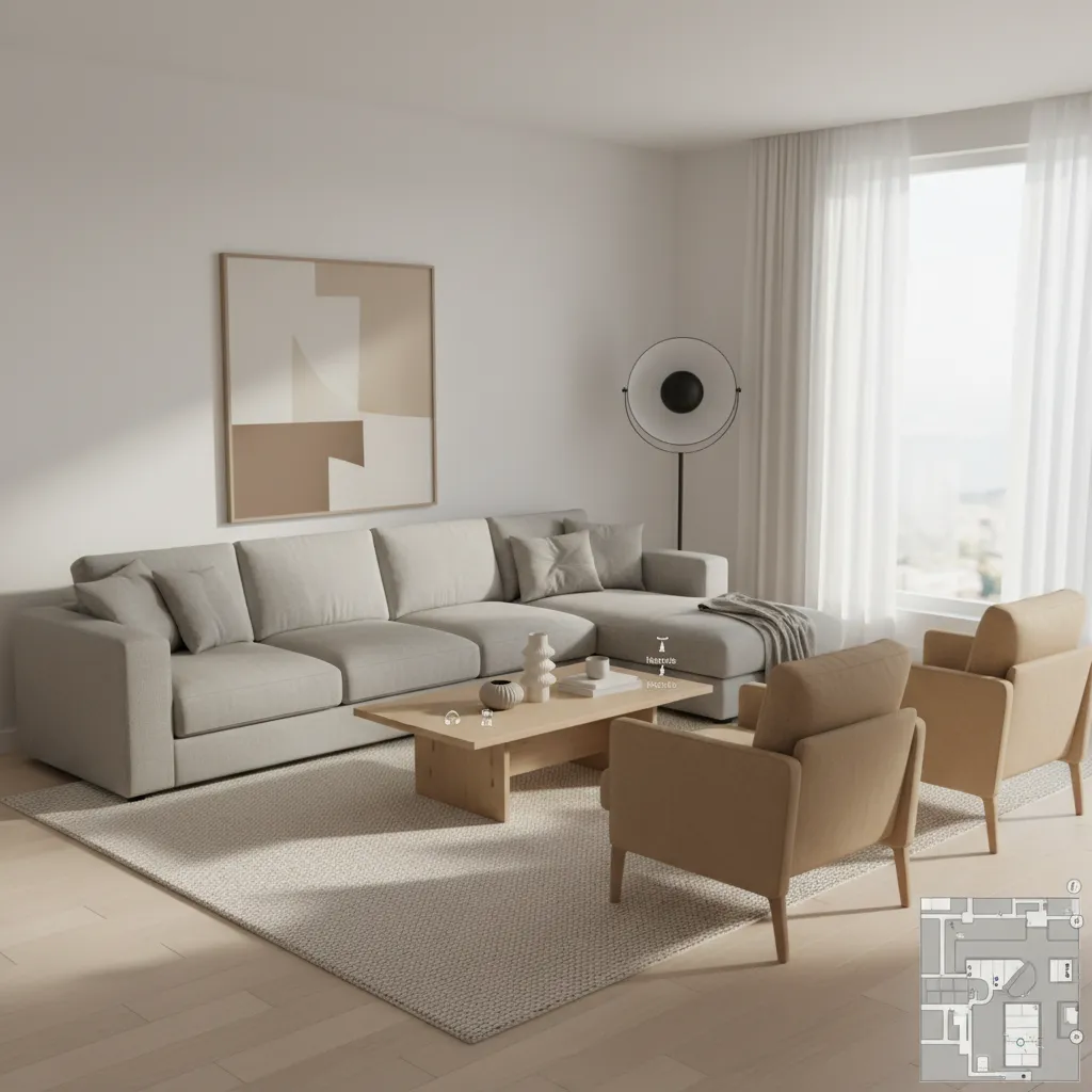 3D room layout showing furniture arrangement inside home design software