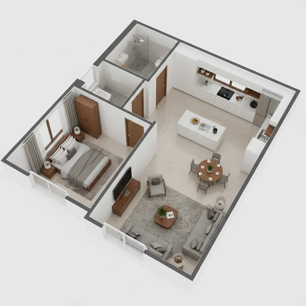 3D apartment floor plan layout created in home design software