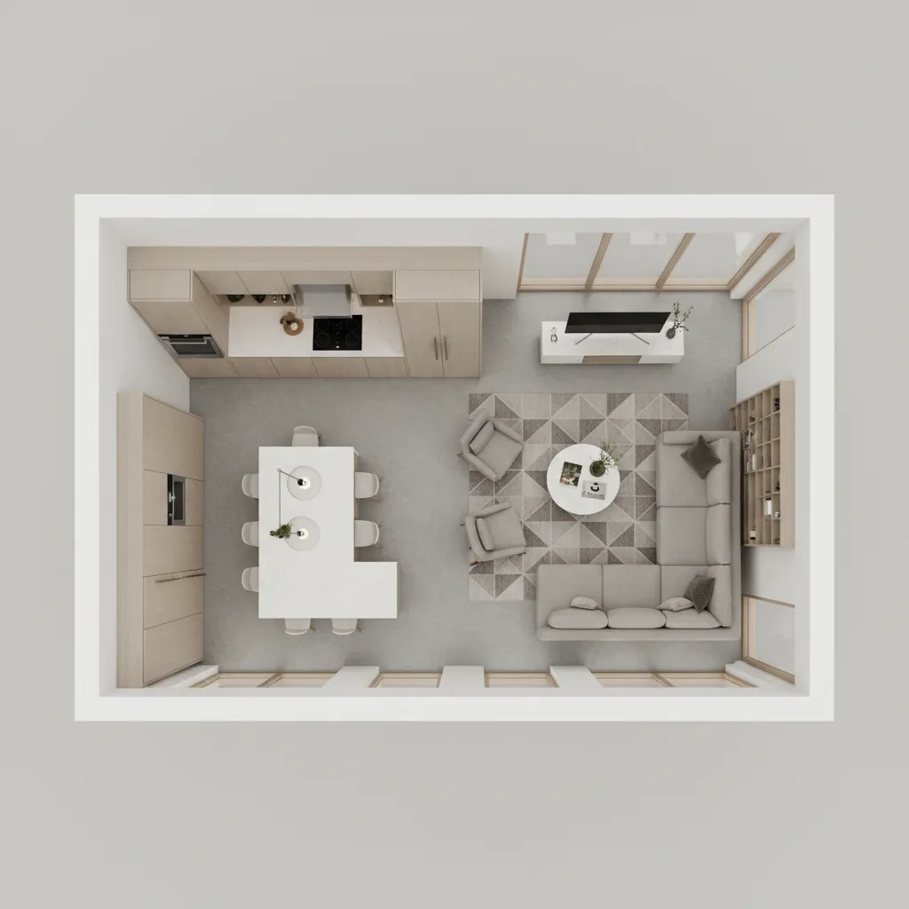 3D floor plan visualization of a 1600 sq ft home remodel layout