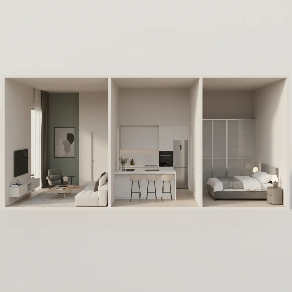 Visualización 3D de una vivienda con distribución completa