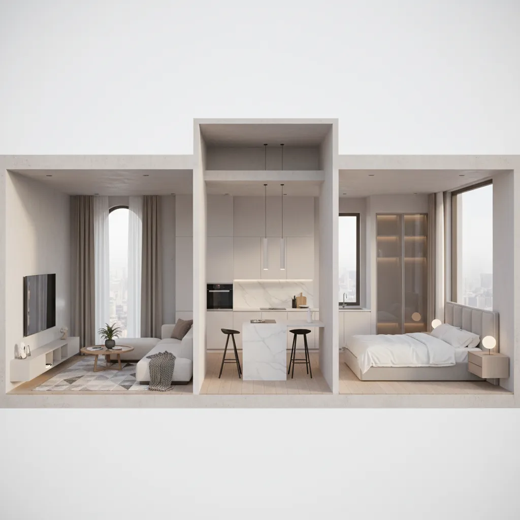Visualización 3D de un apartamento moderno generado con software