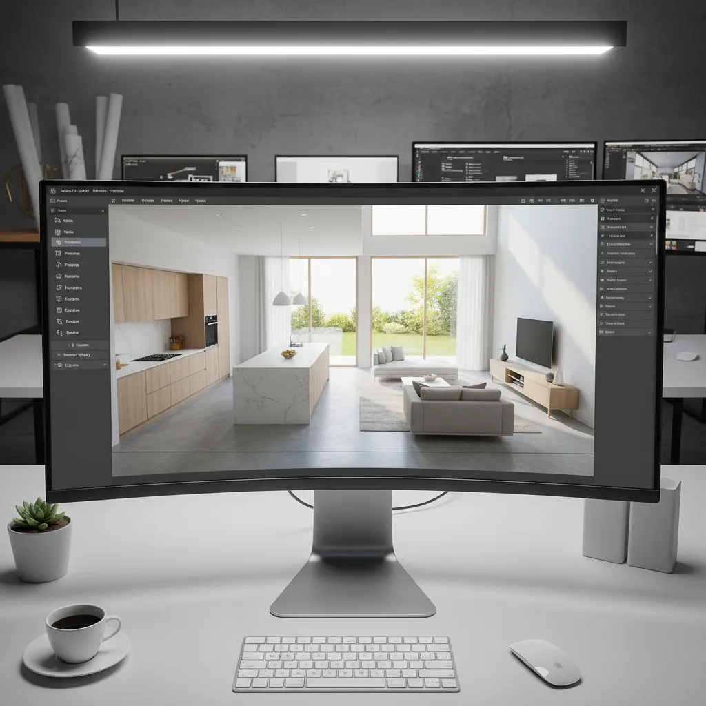 3D digital home remodel layout on design software screen