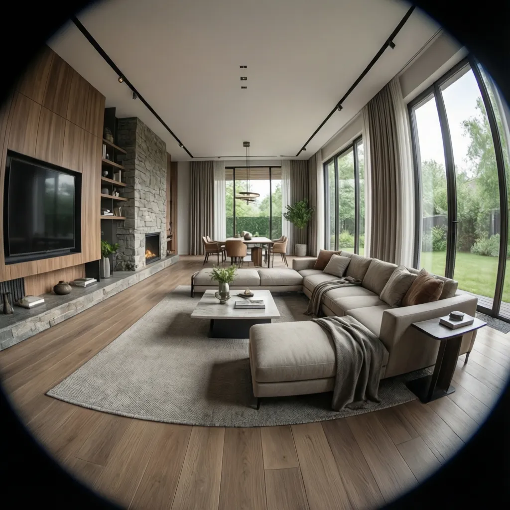 Render realista de una casa moderna generado a partir de un plano digital