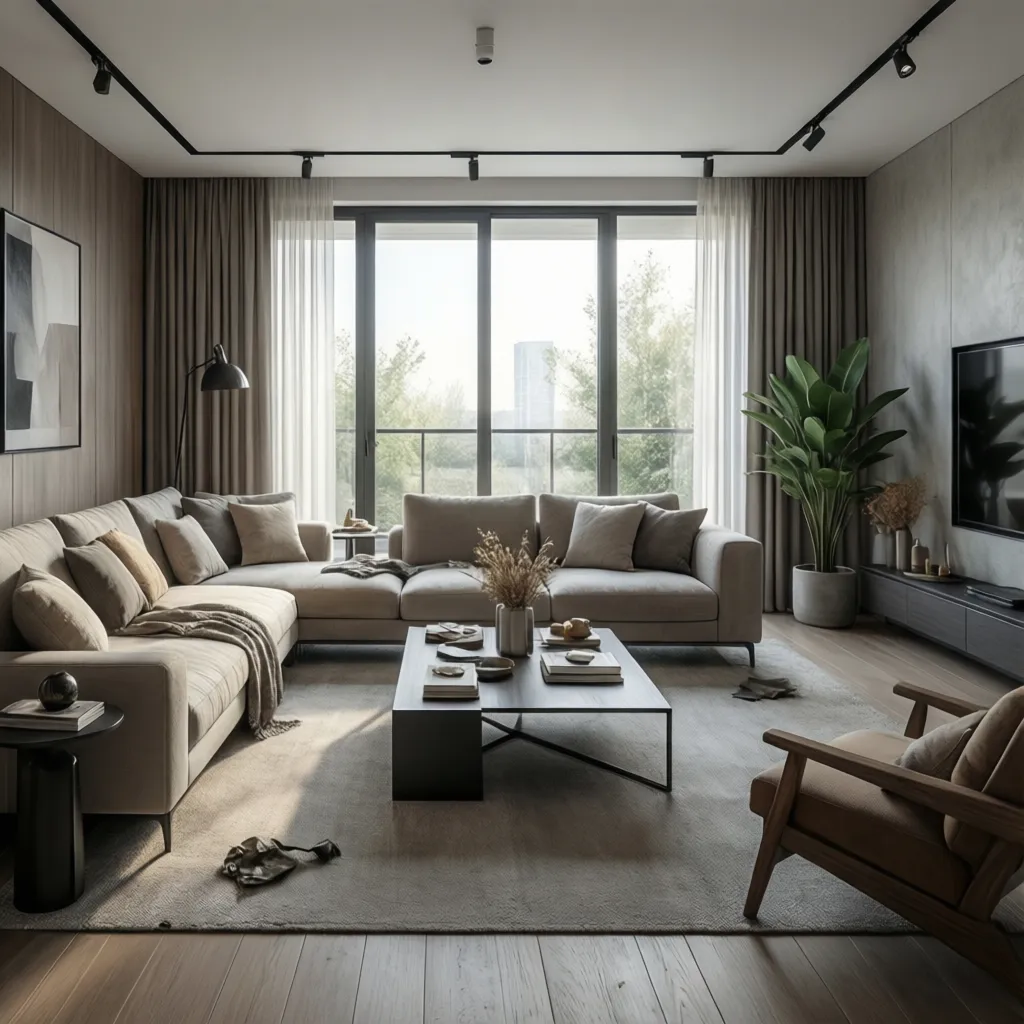 Hình ảnh render 3D phòng khách hiện đại trước khi thi công