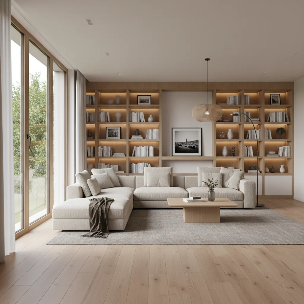 3D visualization of modern home interior renovation with lighting furniture and layout preview