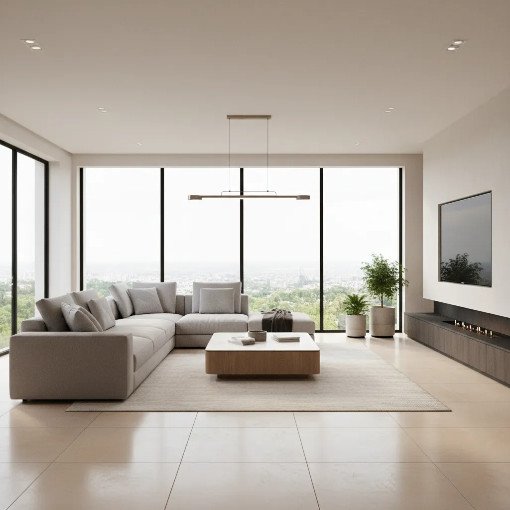 Realistic 3D visualization of a modern living room renovation design