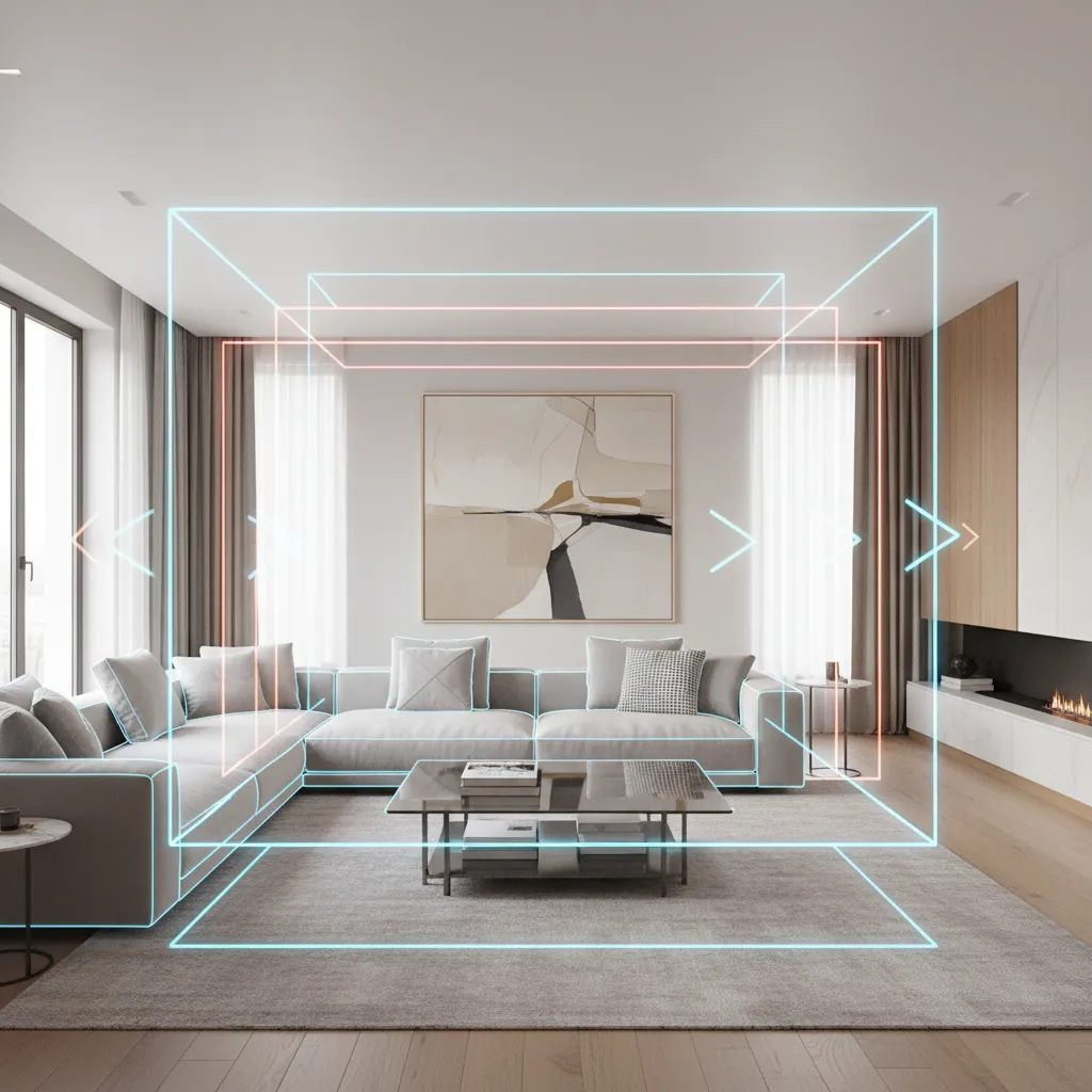 Example of depth effect applied to a living room 3D video frame