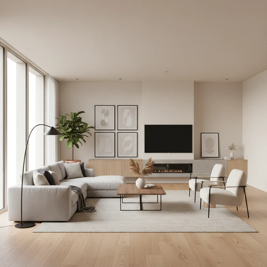 Visualización 3D realista de interior de vivienda generada por software