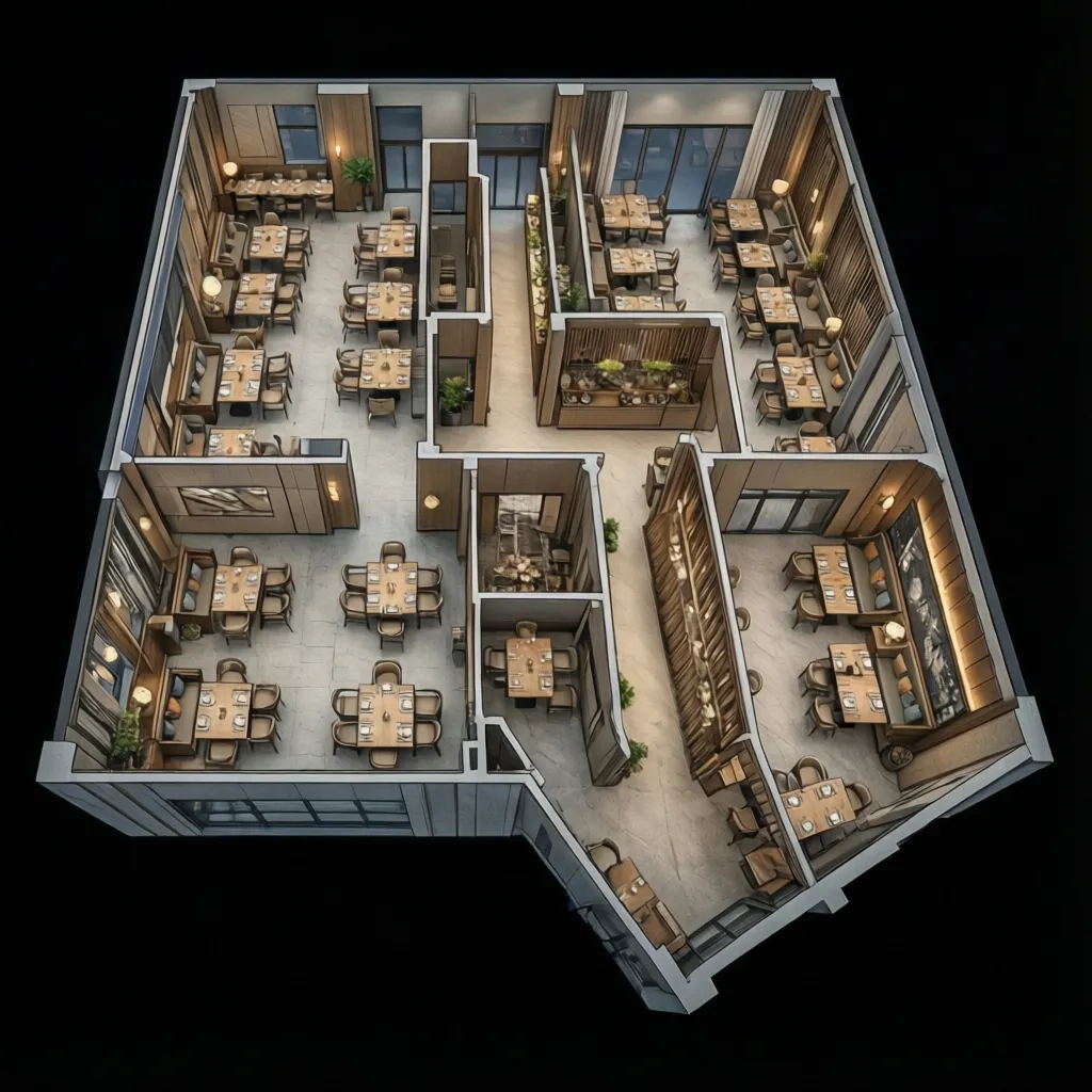 Planificación 3D del espacio para restaurante o hotel