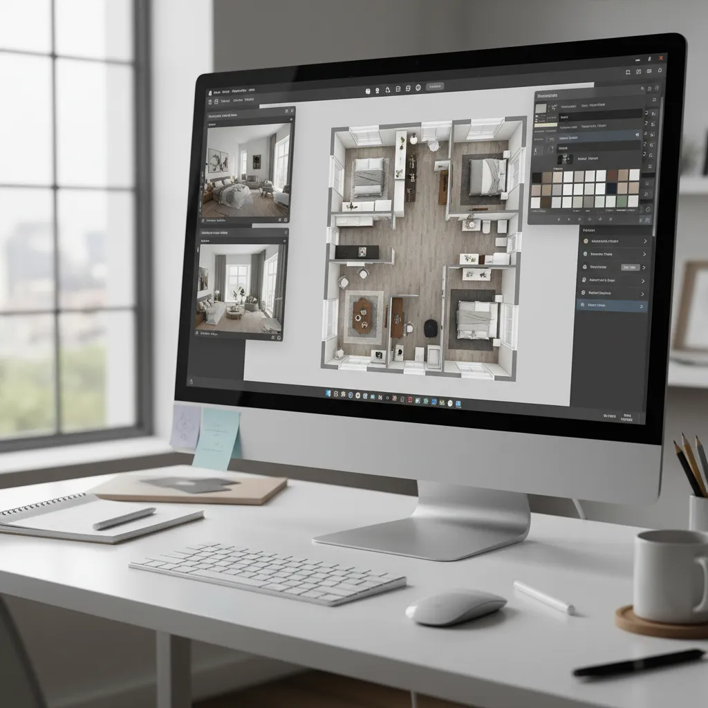 Interfaz de software mostrando plano de casa en 3D