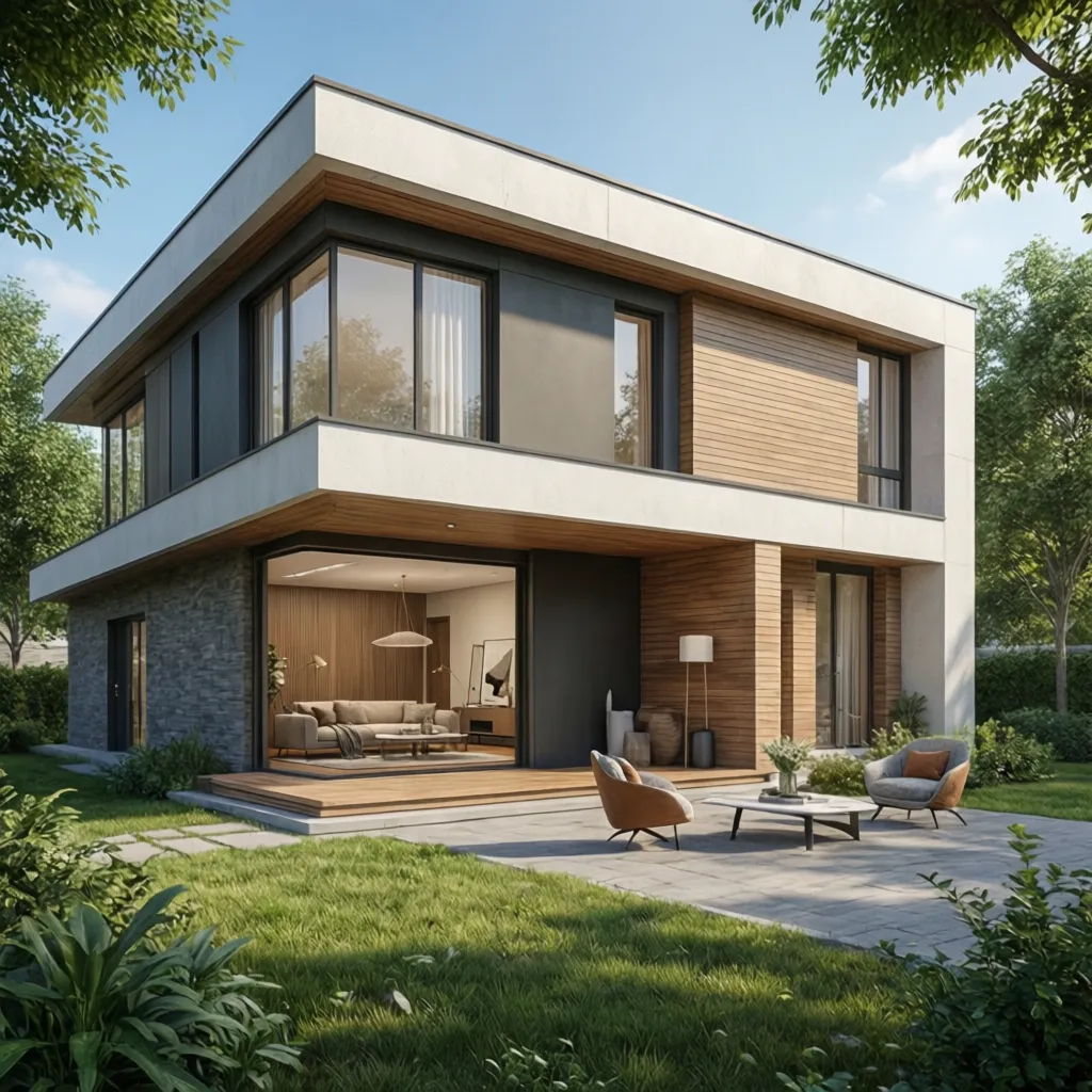 Phối cảnh 3D ngôi nhà hiện đại từ bản vẽ