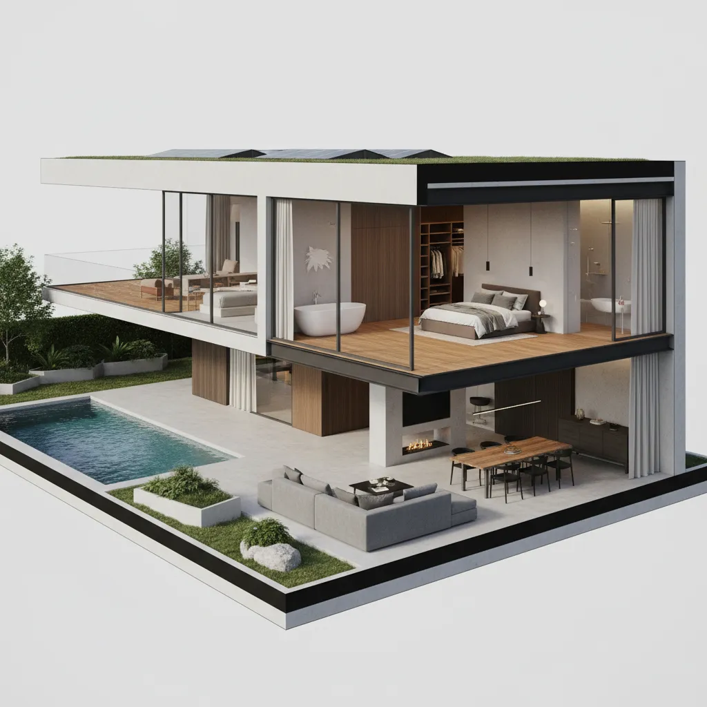 Hình ảnh 3D ngôi nhà hiện đại trước khi thi công