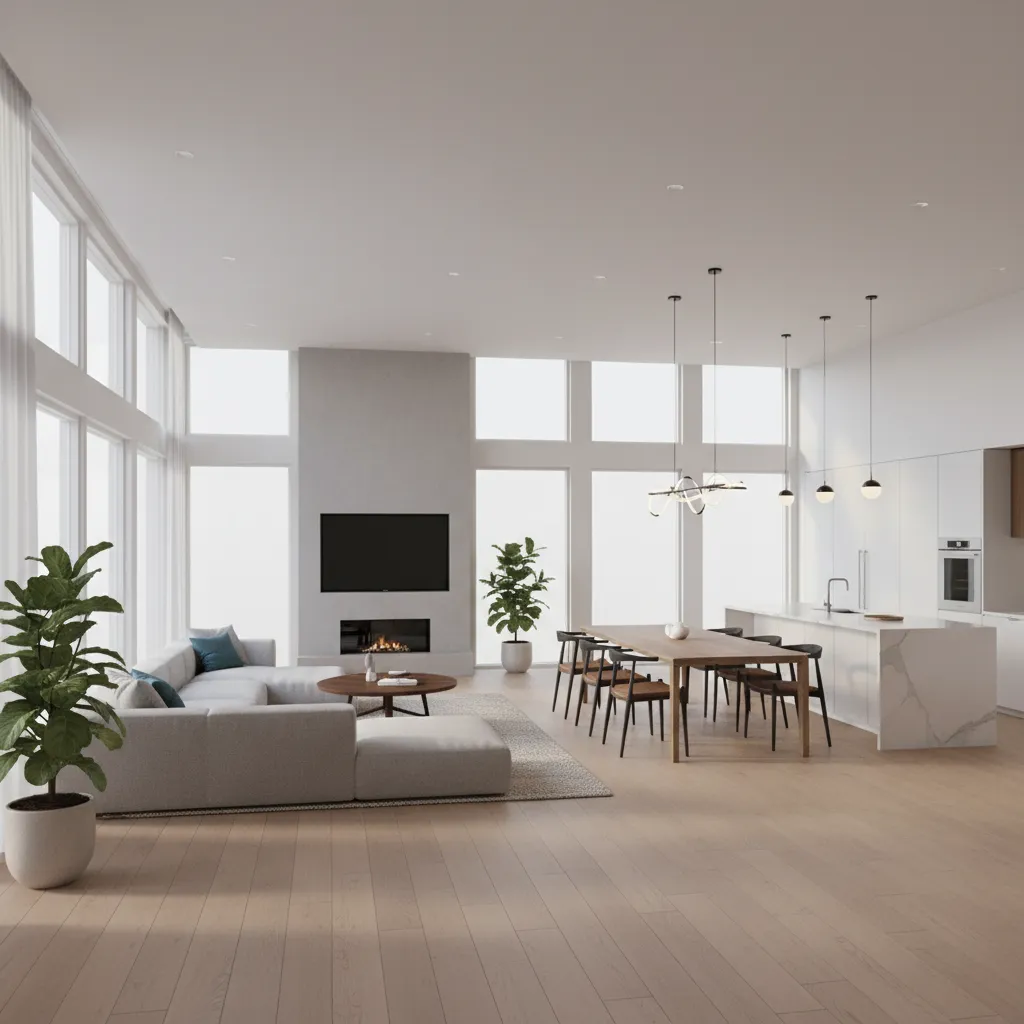 Visualización 3D de interior de casa moderna