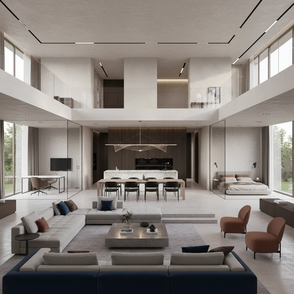 Visualización 3D de diseño interior de una casa grande