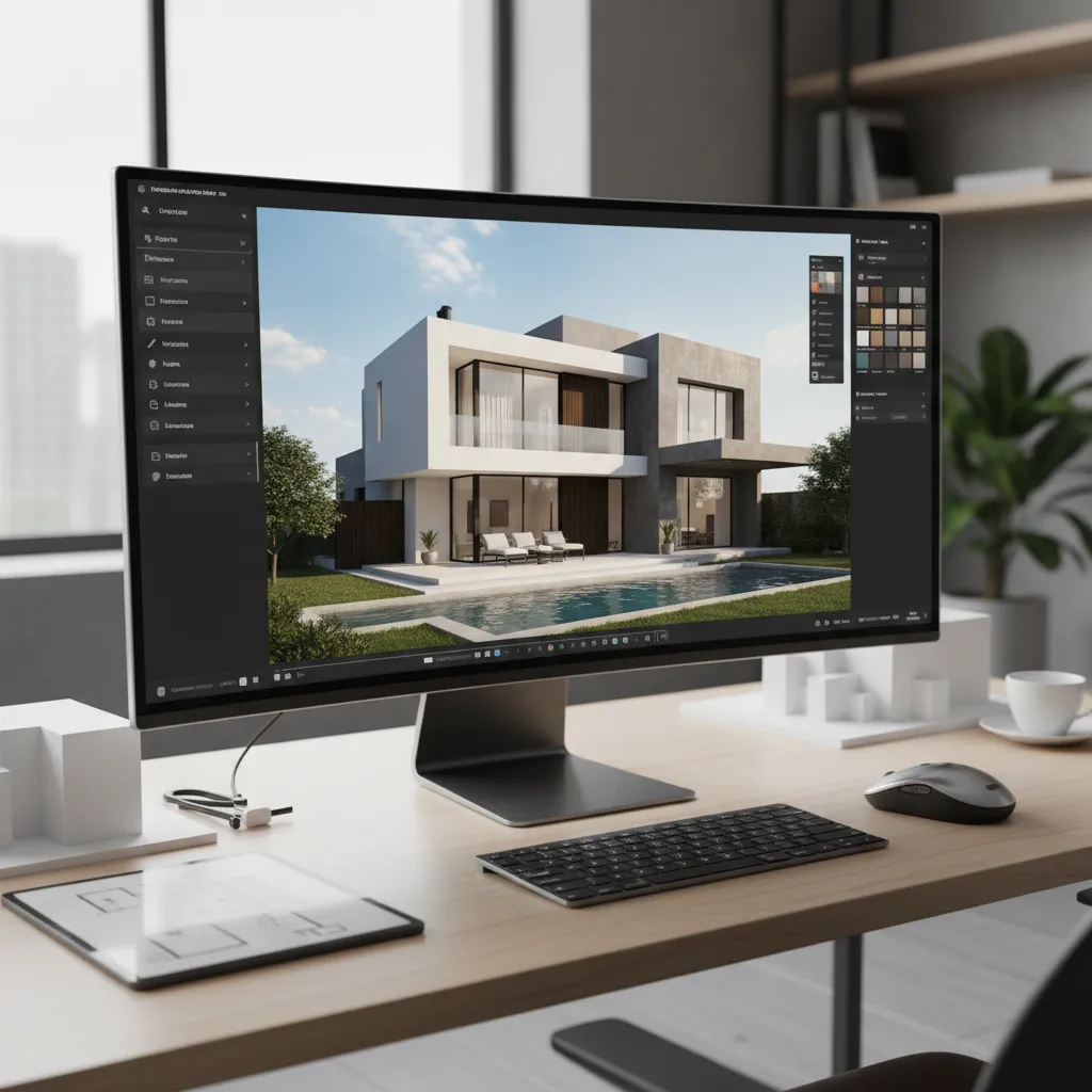 Visualización 3D de diseño arquitectónico de una vivienda