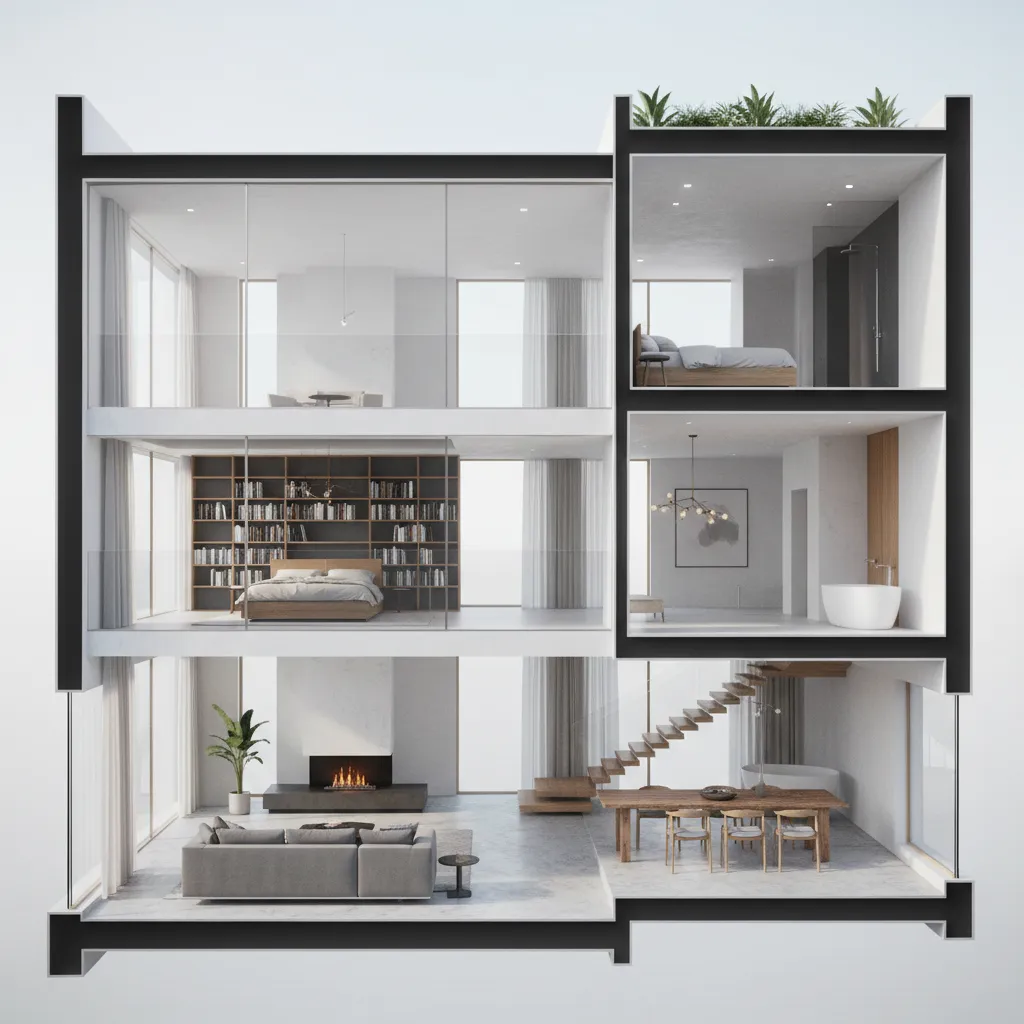 Visualización 3D de una casa moderna antes de construir